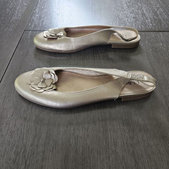 LL Bean Tan Metallic Leather Slingback Flats Women’s 9.5 Floral - Picture 4 of 7